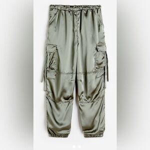 H&M Light Khaki Green Satin Parachute Pants sz 12